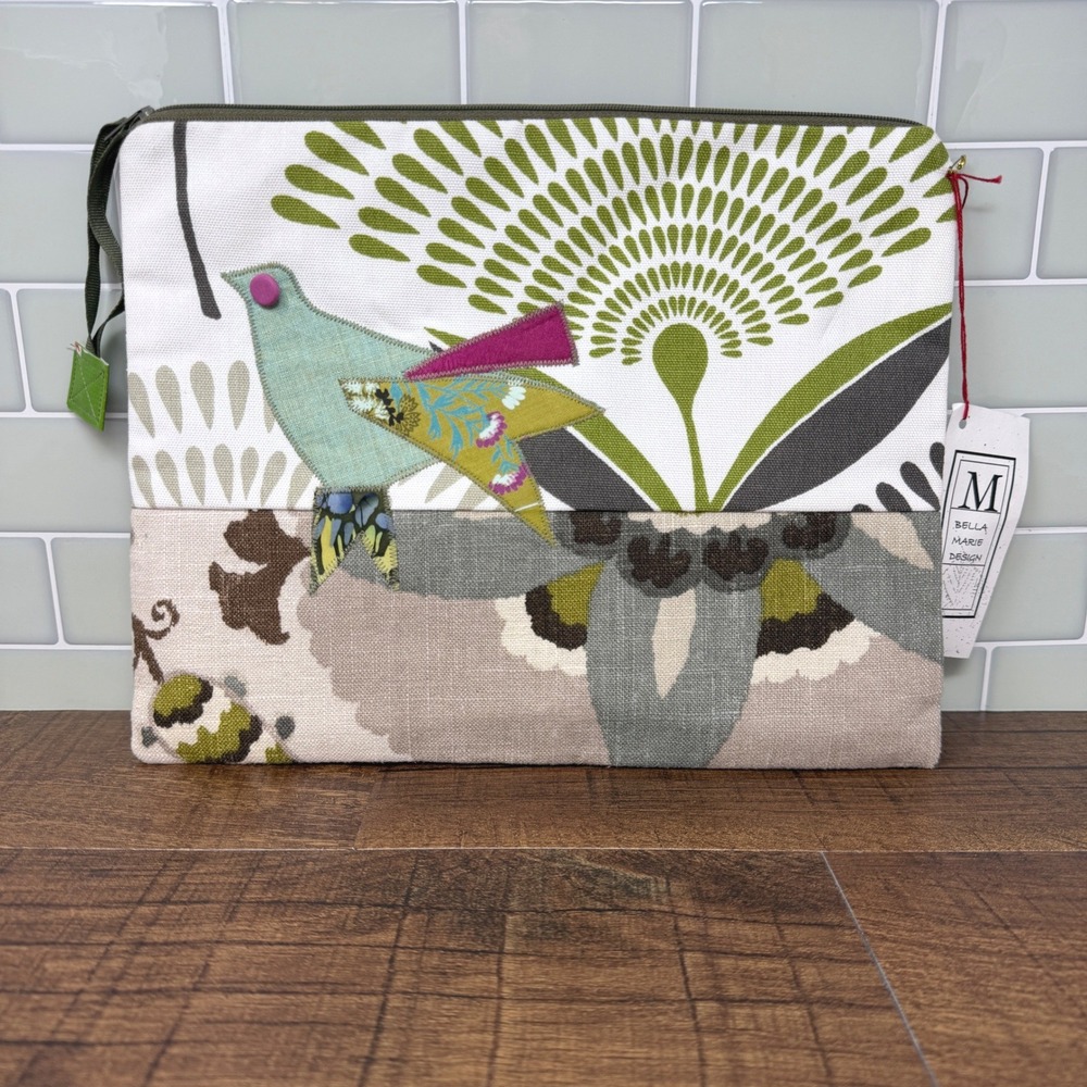 Bella Marie Design NWT Bird & Floral Canvas‎ iPad Travel Bag Pouch